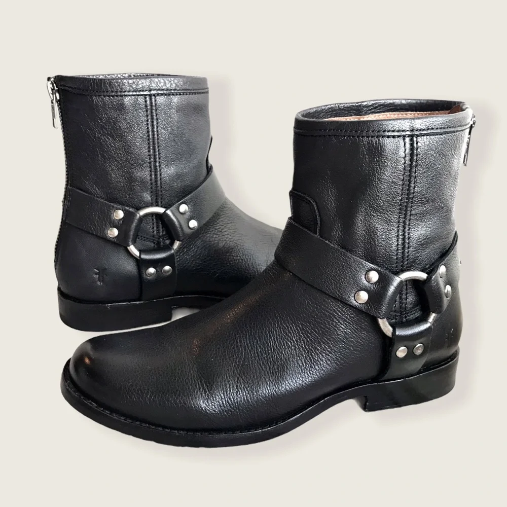Frye Phillip Harness Short Leather Cute Ankle Boot